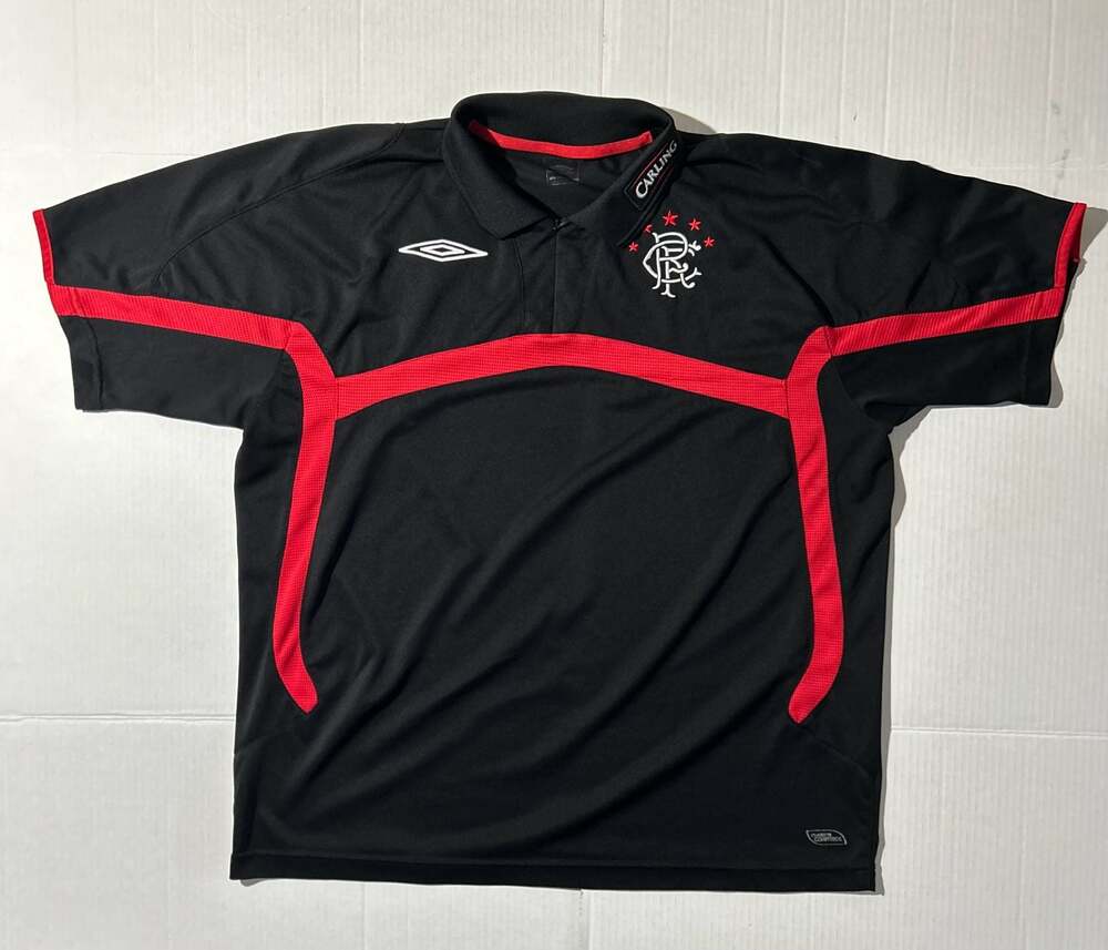 2009-10 Glasgow Rangers Umbro 1/4 Zip Training Polo Shirt Black Red Men's
